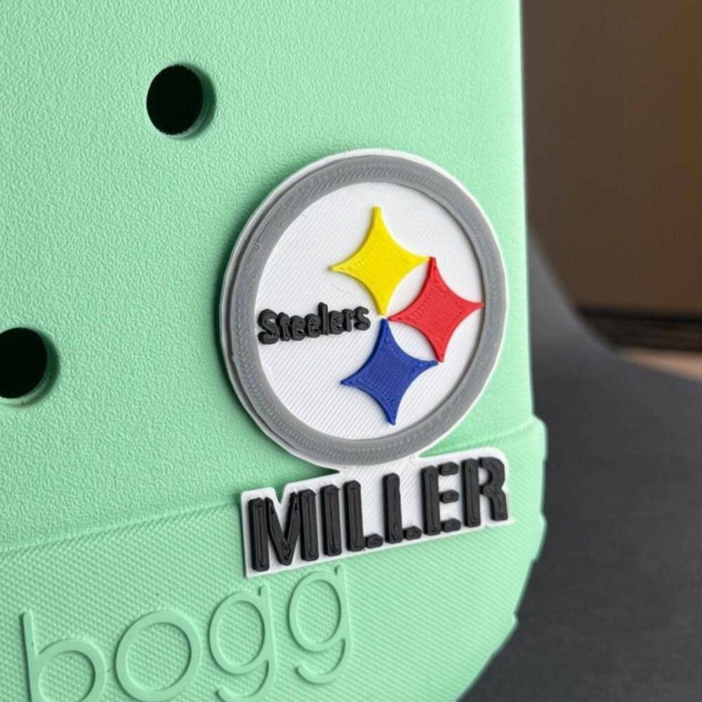 Personalized Pittsburgh Steelers Bogg Bag Name Tag, Steelers Bogg Bag Charms